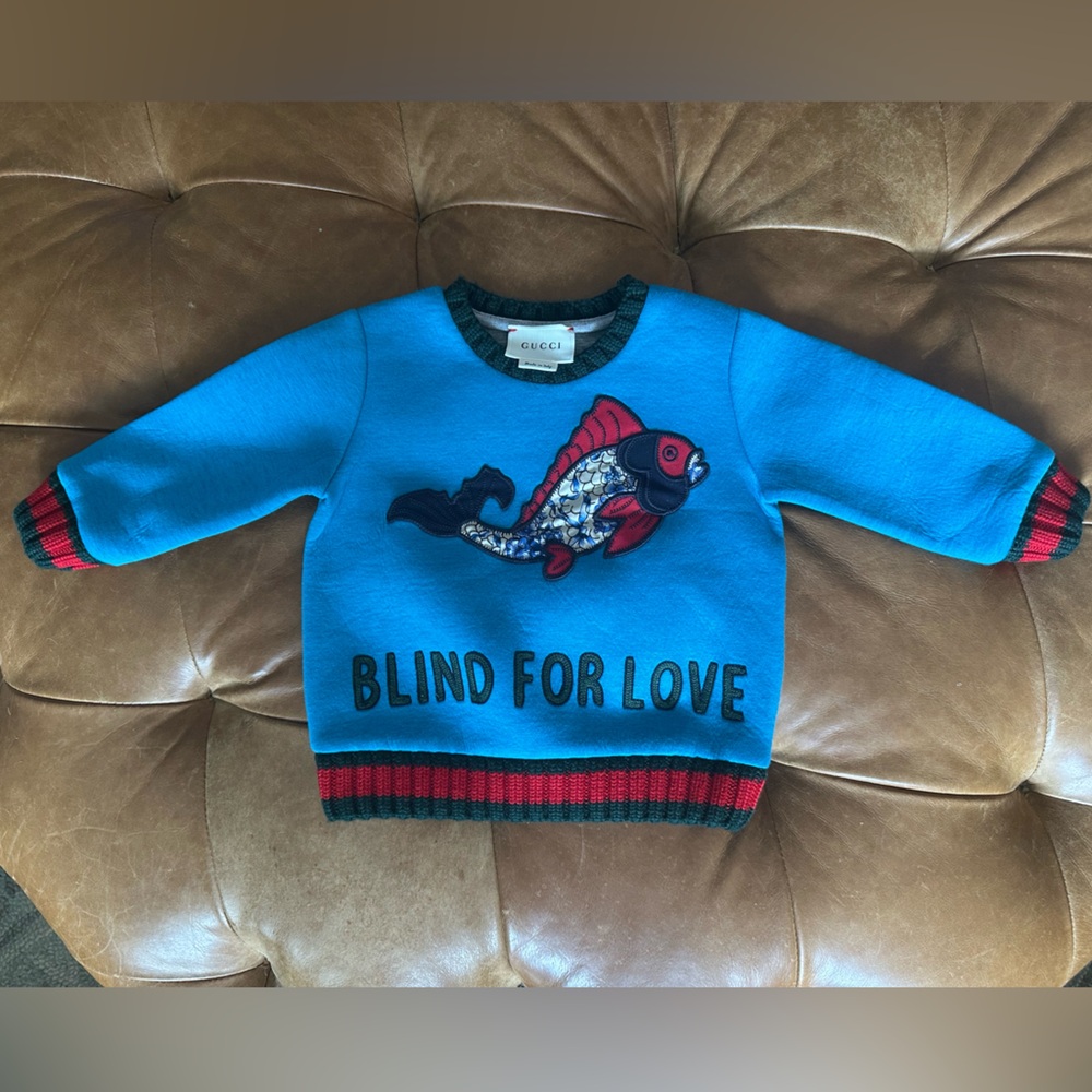 Gucci Kids Blue and Red Fish Graphic Sweatshirt